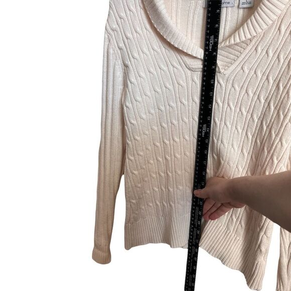 Liz Claiborne Cream Cable Knit Sweater Size Large 100% Cotton - Picture 5 of 8